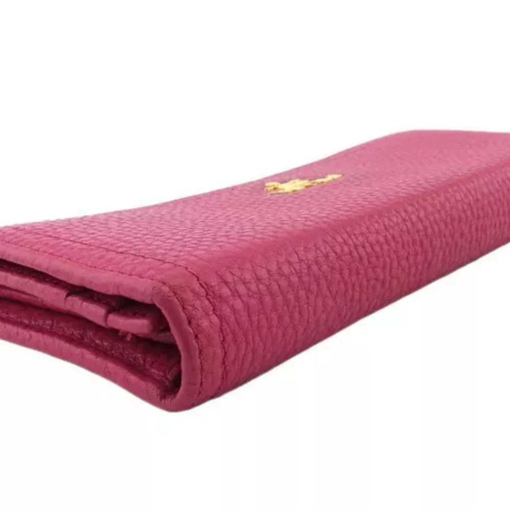 PRADA long wallet logo pink leather x gold hardware Authentic Used - Picture 3 of 9